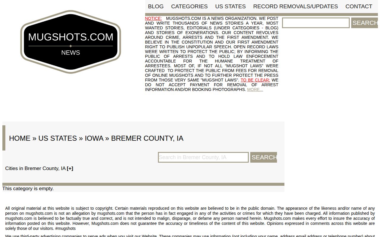 Empty Bremer County third-party mugshot node