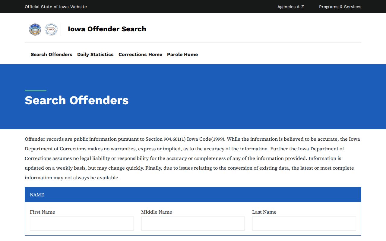 Iowa Department of Corrections offender search for Bremer County records